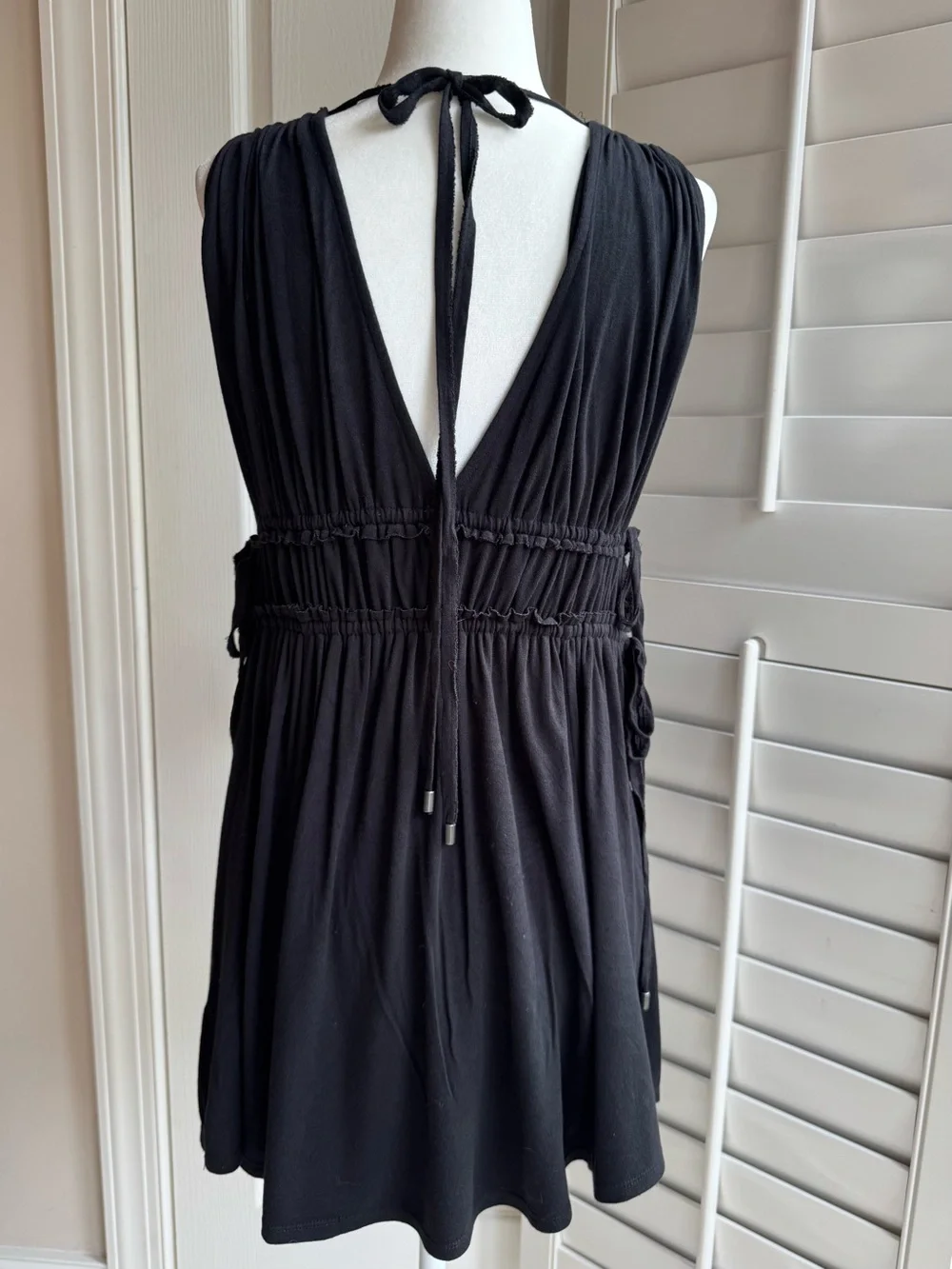 Free People Black Deep V Mini Dress
